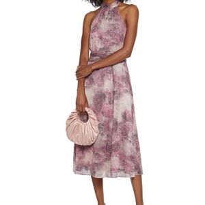 Monique Lhuillier Pink and Cream Halter Midi Dress